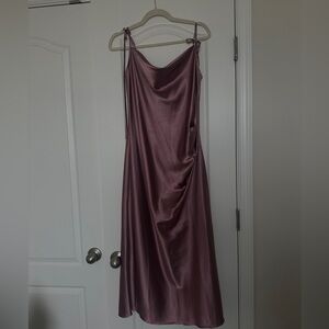 Pink satin midi slip dress